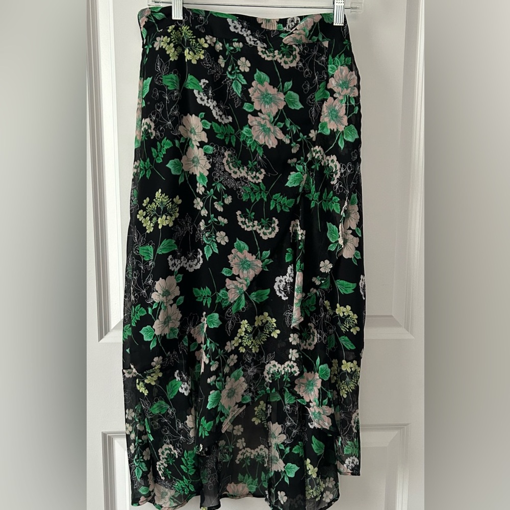 Black floral tiered ruffle skirt